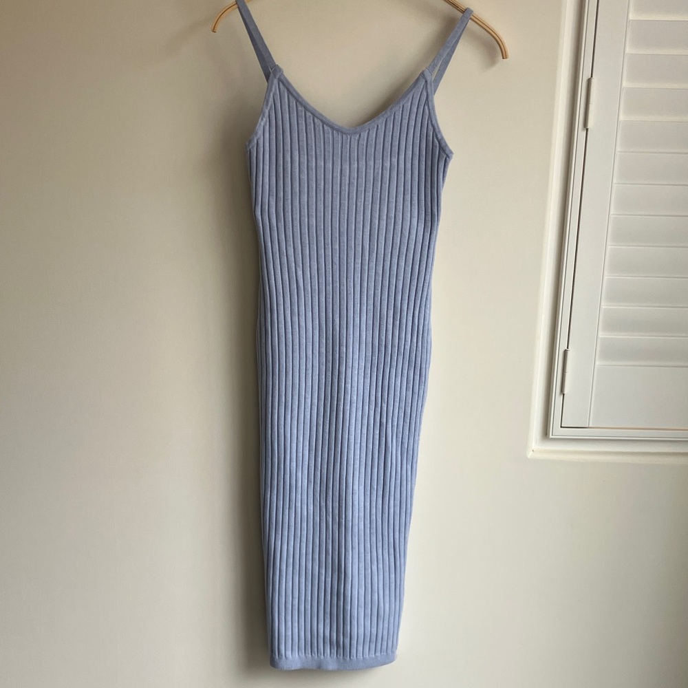 7 For All Mankind Light Blue Ribbed Knit Midi Tank Dress Women’s Size Small NWT